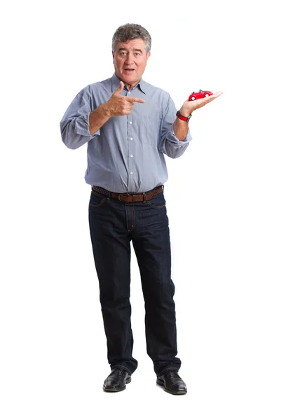 Man holding a car toy — Stock Photo, Image