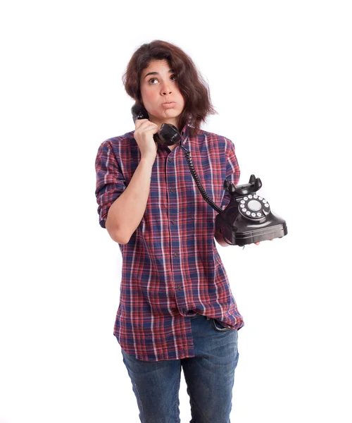 Chica cansada hablando por teléfono — Foto de Stock