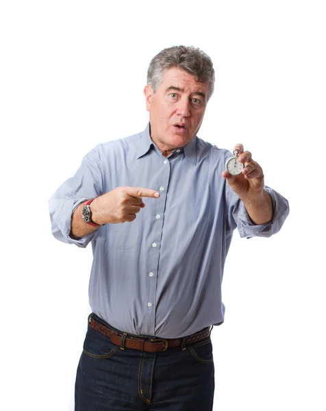 Worried man holding a timer — Stock Photo, Image