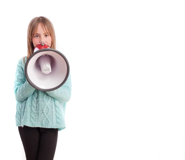 Ung flicka med en megafon — Stockfoto