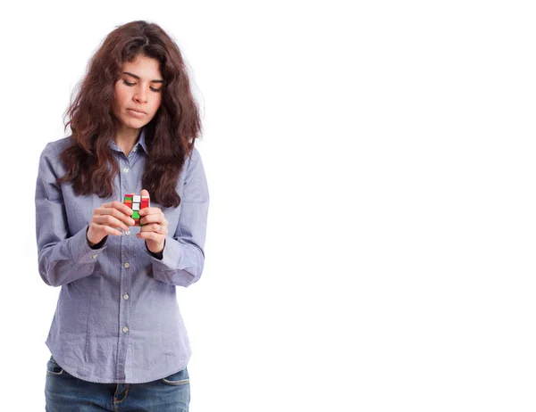 Thoughtful girl solving a problem — Stock Photo, Image