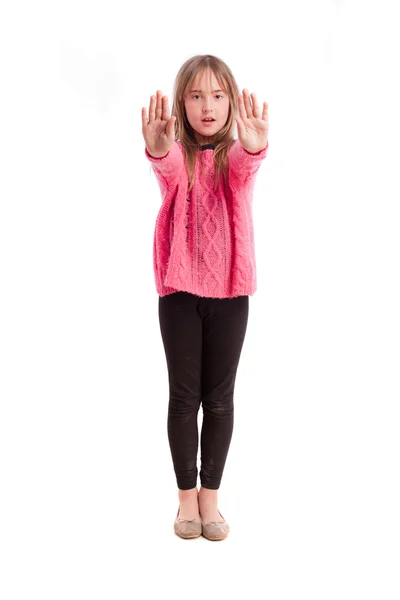 Fiatal lány megáll gesztus — Stock Fotó