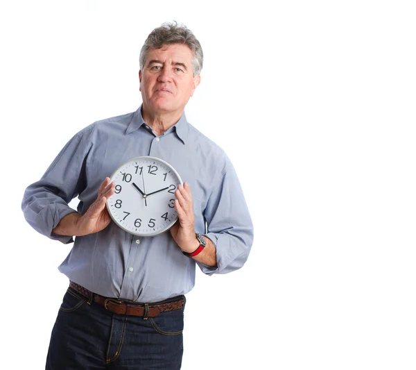 Satisfied man with a clock — Stock Photo, Image
