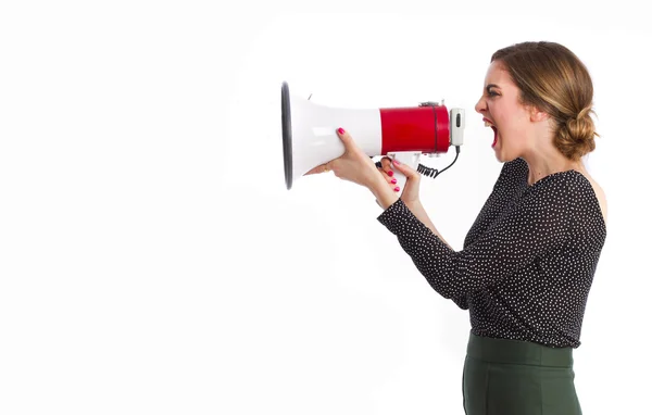 Girl with a megaphone — Stock Photo, Image