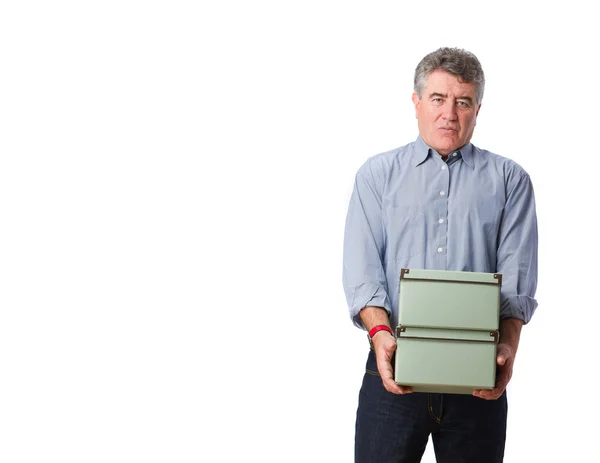 Man holding a weighty boxes — Stock Photo, Image