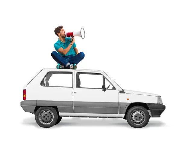 Young man with a megaphone — Stock Photo, Image