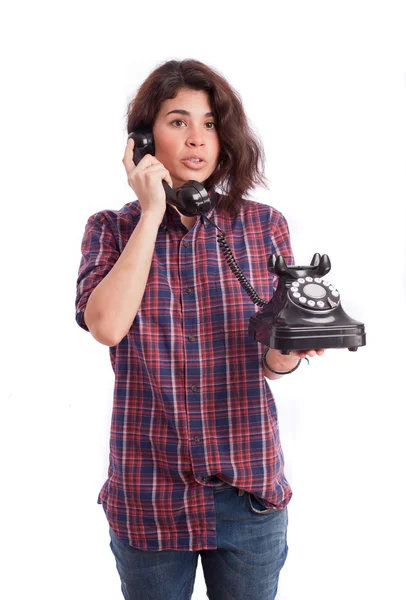 Telefonla konuşurken endişeli kız — Stok fotoğraf