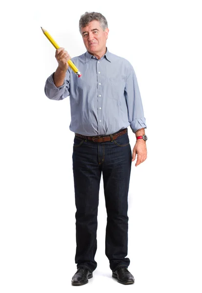 Happy man holding a pencil — Stock Photo, Image