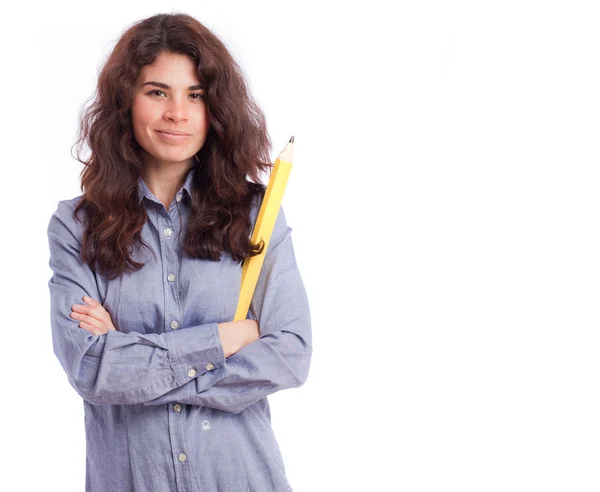 Orgullosa chica sosteniendo un lápiz — Foto de Stock