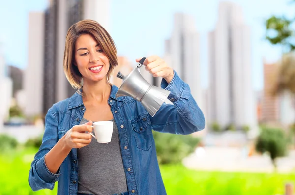Young cool woman having a coffee — Stock Photo, Image
