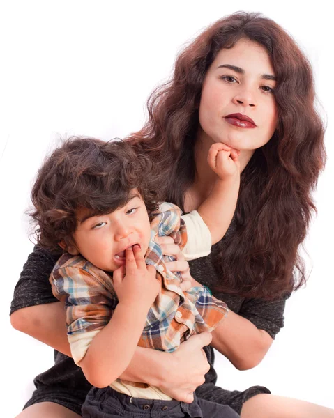 Mãe e seu filho com gesto de nojo — Fotografia de Stock