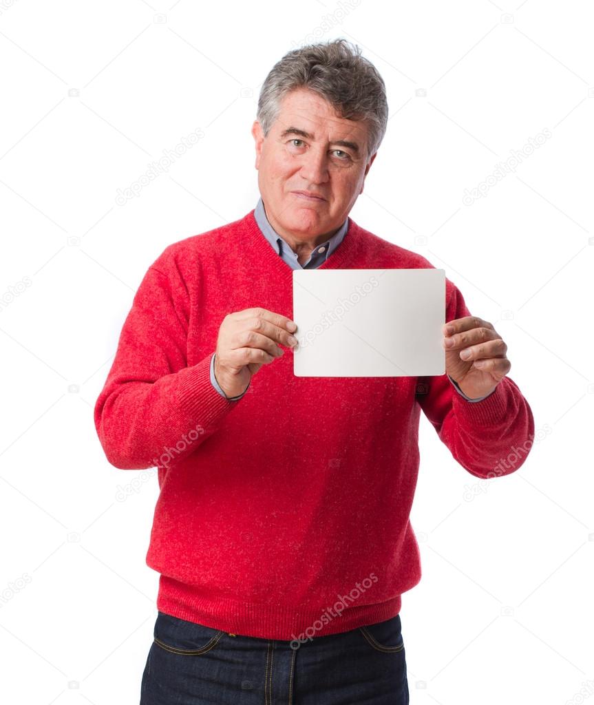 Man holding a name card