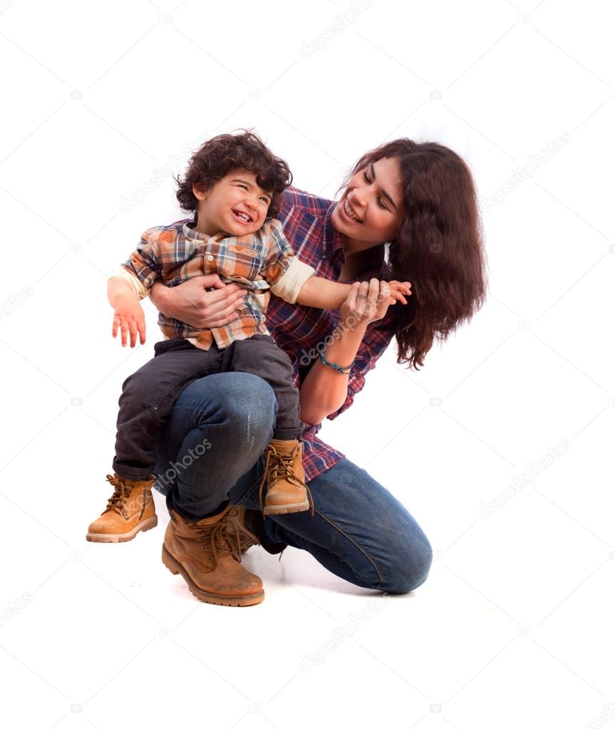Mother and son having fun