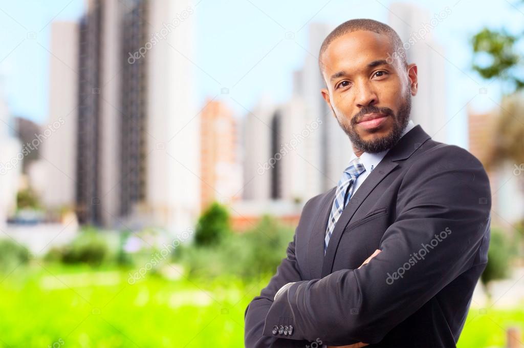 young cool black man satisfied pose