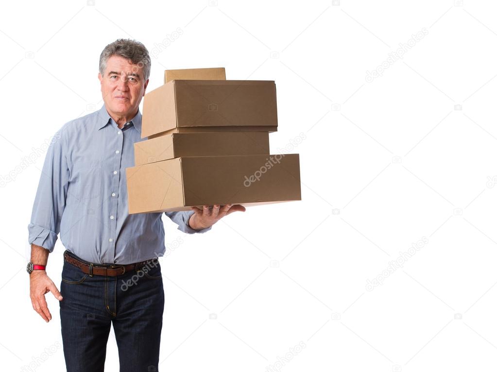 Man holding a cardboard boxes
