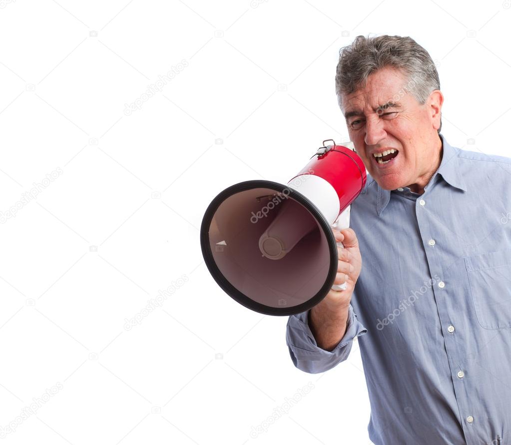 Man shouting with a megaphone