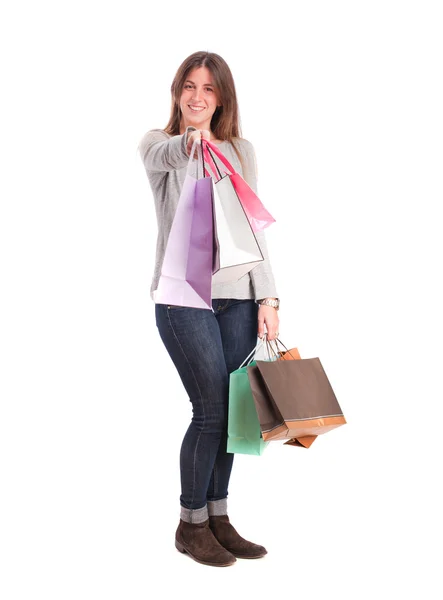 Meisje met een shopping tassen — Stockfoto