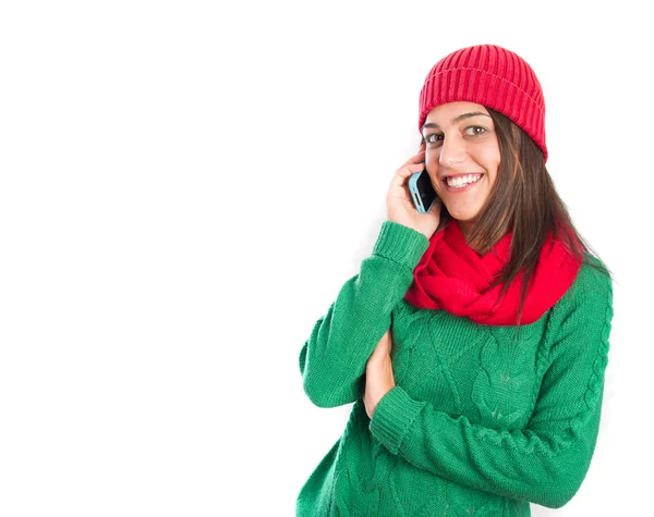 Happy girl with a mobile — Stock Photo, Image