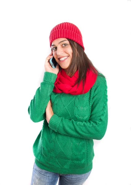 Chica feliz con un móvil — Foto de Stock