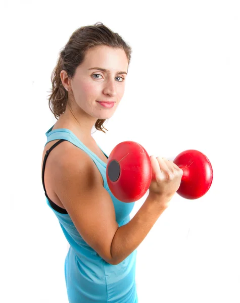 Girl holding a weight — Stock Photo, Image