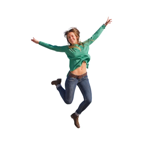 Jumping woman — Stockfoto