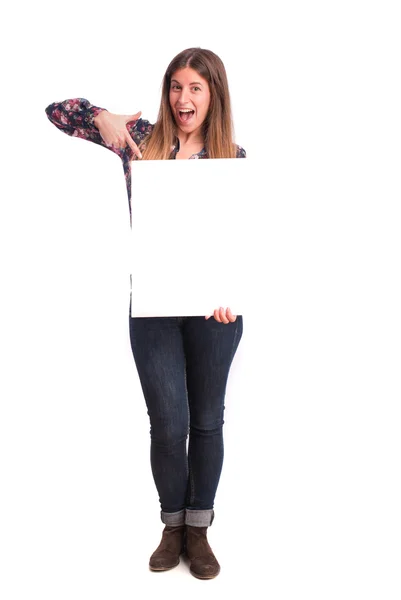 Young girl with a name card — Stock Photo, Image