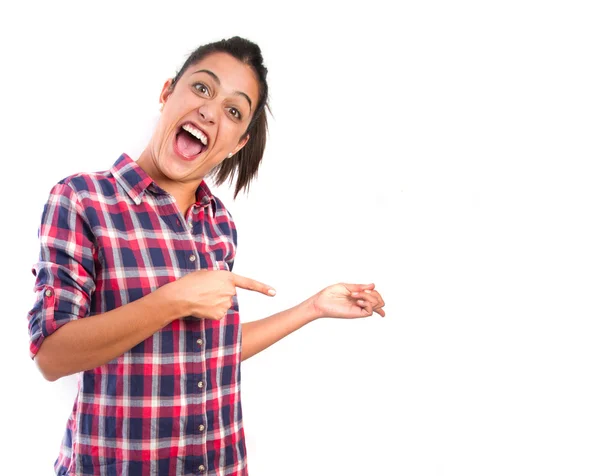 Funny girl show gesture — Stock Photo, Image