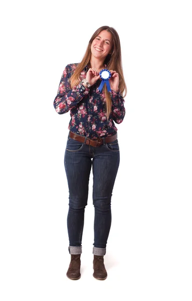 Happy girl with a medal — Stock Photo, Image