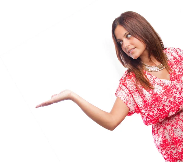 Concentrated girl show gesture — Stock Photo, Image