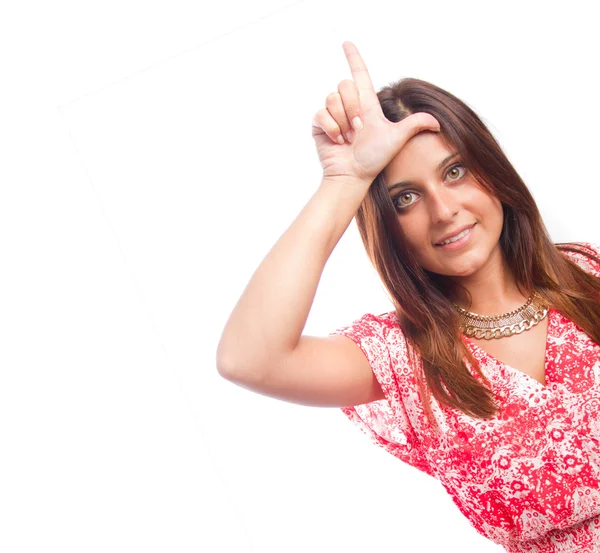 Surprised girl loser gesture Stock Photo