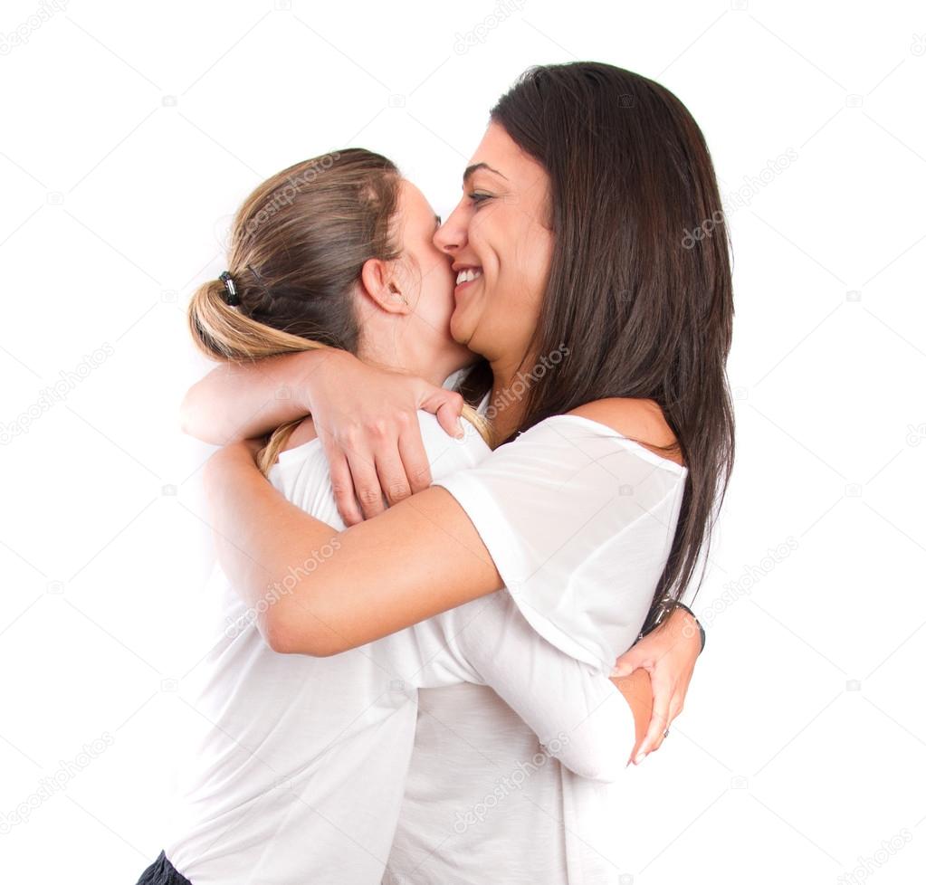 two girls hugging