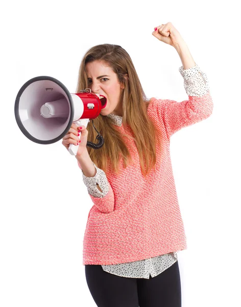 Jovem com um megafone — Fotografia de Stock