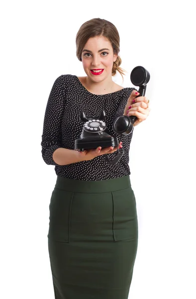 Young girl offering a telephone — Stock Photo, Image