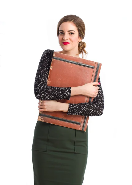 Young girl with a leather wallet — Stock Photo, Image
