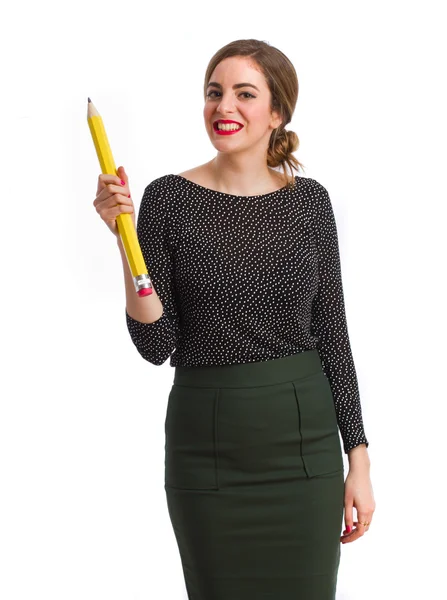 Young girl with a pencil — Stock Photo, Image