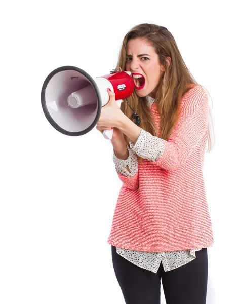 Jovem com um megafone — Fotografia de Stock