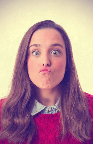 Young girl funny face. isolated — Stock Photo, Image