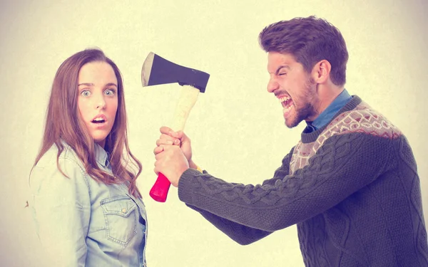 Jonge man zijn vriendin doden. geïsoleerd — Stockfoto