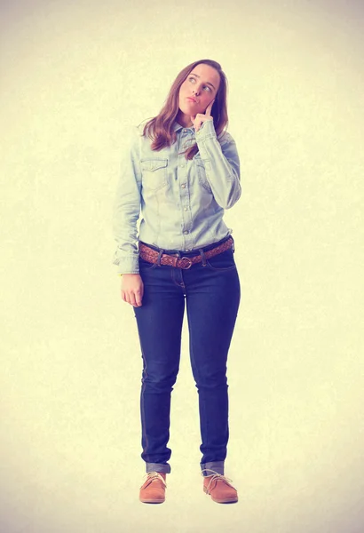 Young girl thoughtful gesture — Stock Photo, Image