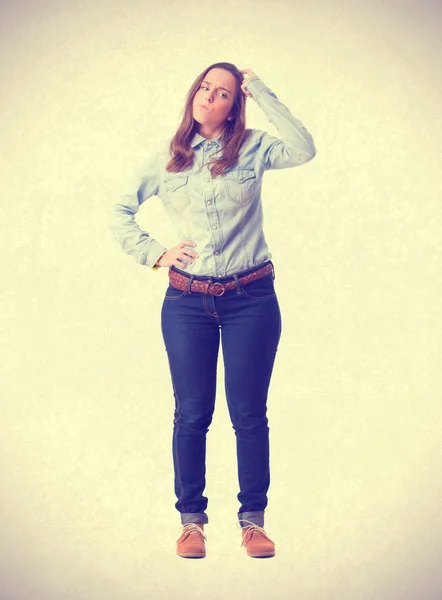 Thinking young girl. isolated — Stock Photo, Image