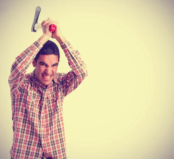 Angry guy with an ax — Stock Photo, Image