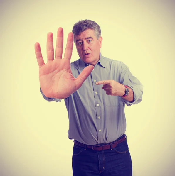 Homem preocupado parar gesto — Fotografia de Stock