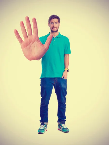 Άνθρωπος με ένα μεγάλο χέρι — Φωτογραφία Αρχείου