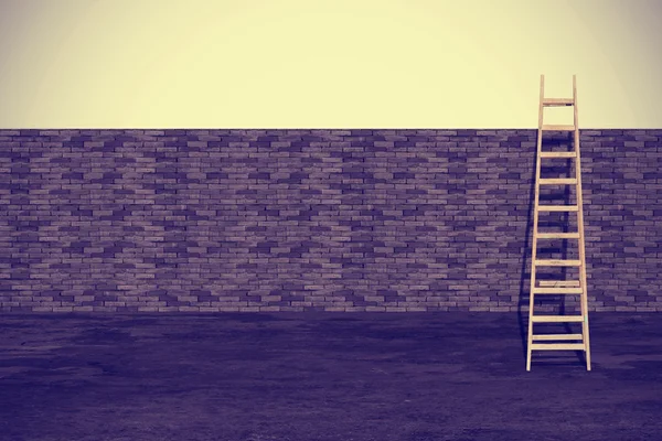 Holztreppen an Ziegelmauer — Stockfoto