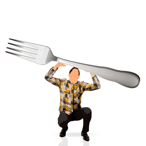 Joven sosteniendo un tenedor — Vector de stock