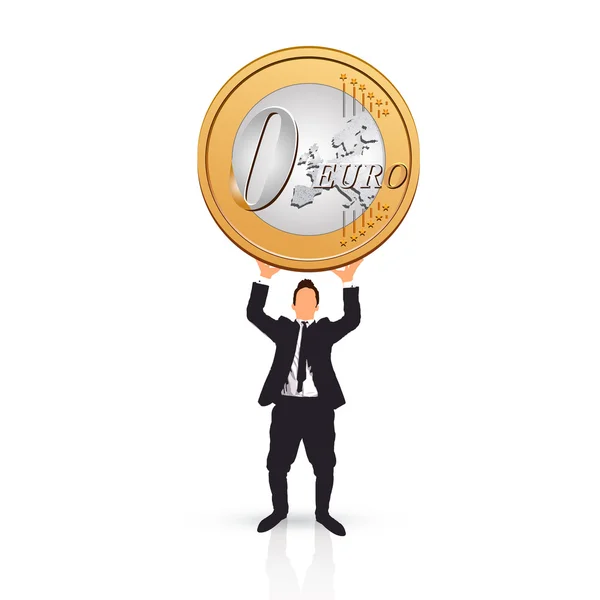 Hombre de negocios con una moneda de euro cero — Vector de stock