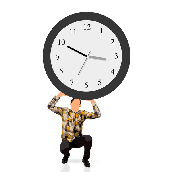 Joven sosteniendo un reloj — Vector de stock