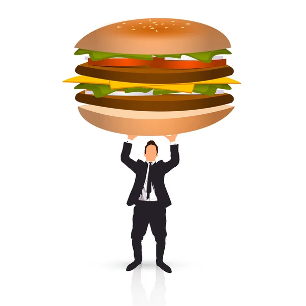 Affärsman som innehar en hamburgare — Stock vektor