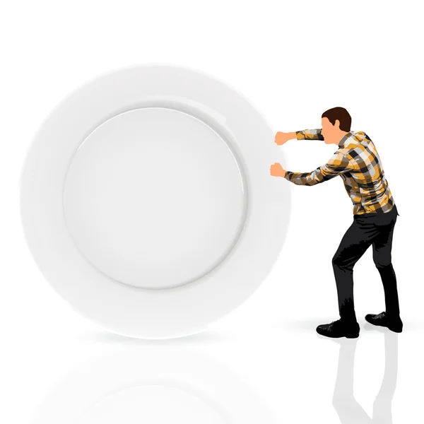 Joven llevando un plato vacío — Vector de stock