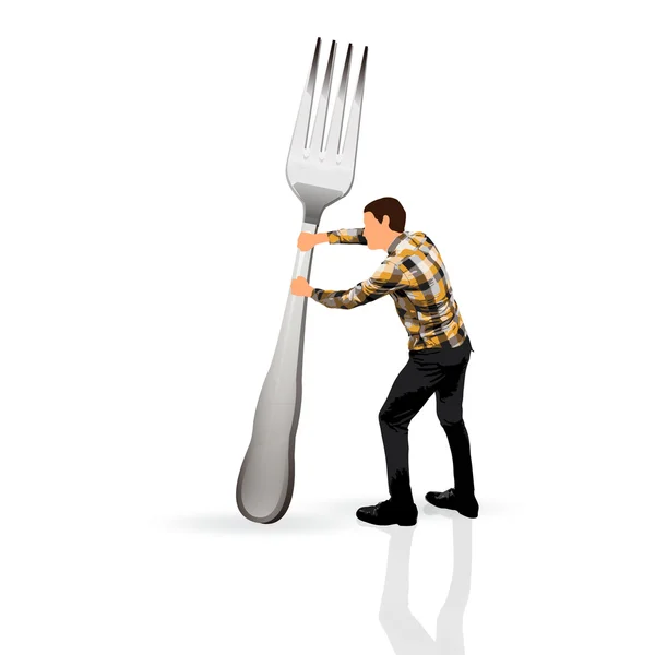 Joven sosteniendo un tenedor — Vector de stock